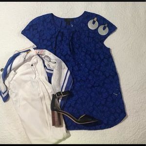 J. Crew top and jeans, peep toe pumps